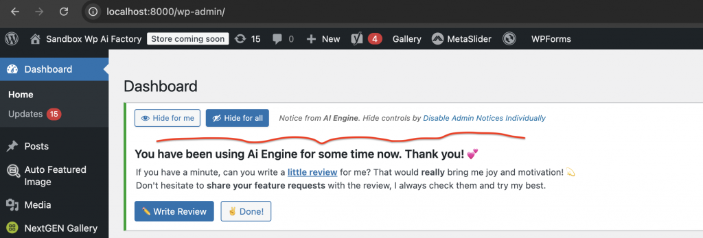 Individual Notice Control Interface