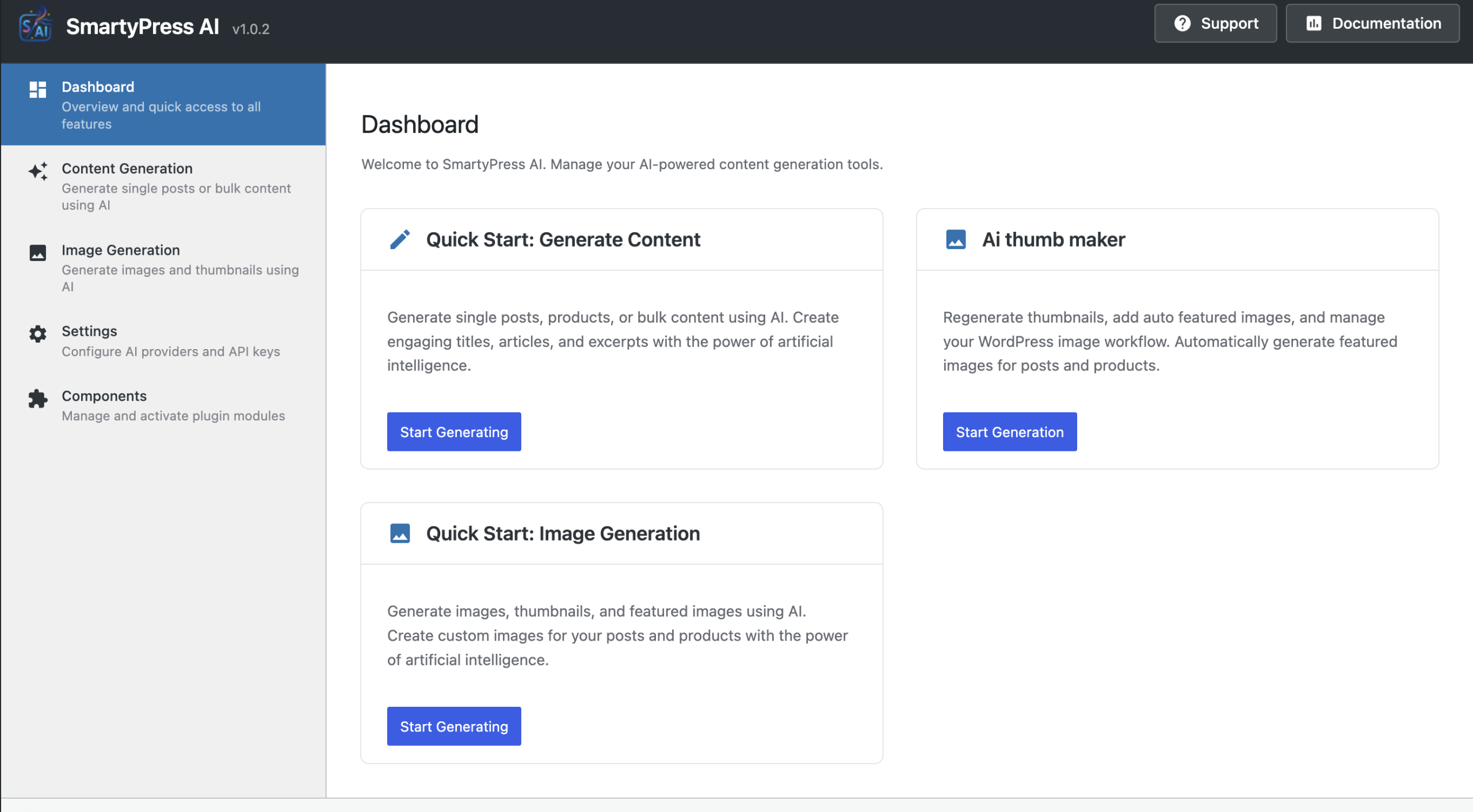 SmartyPress AI Engine free AI engine dashboard overview