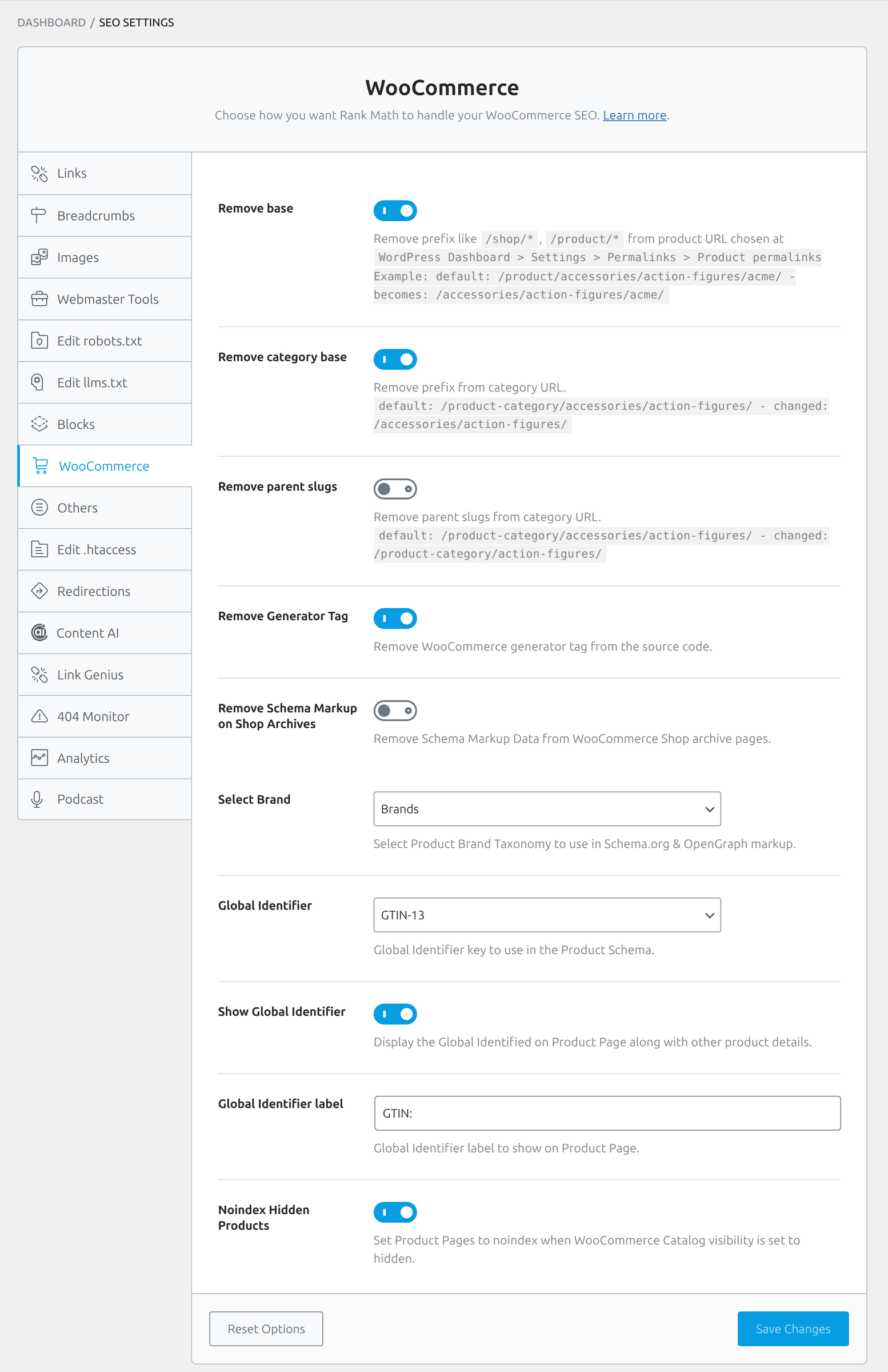 WooCommerce tab in Rank Math General Settings