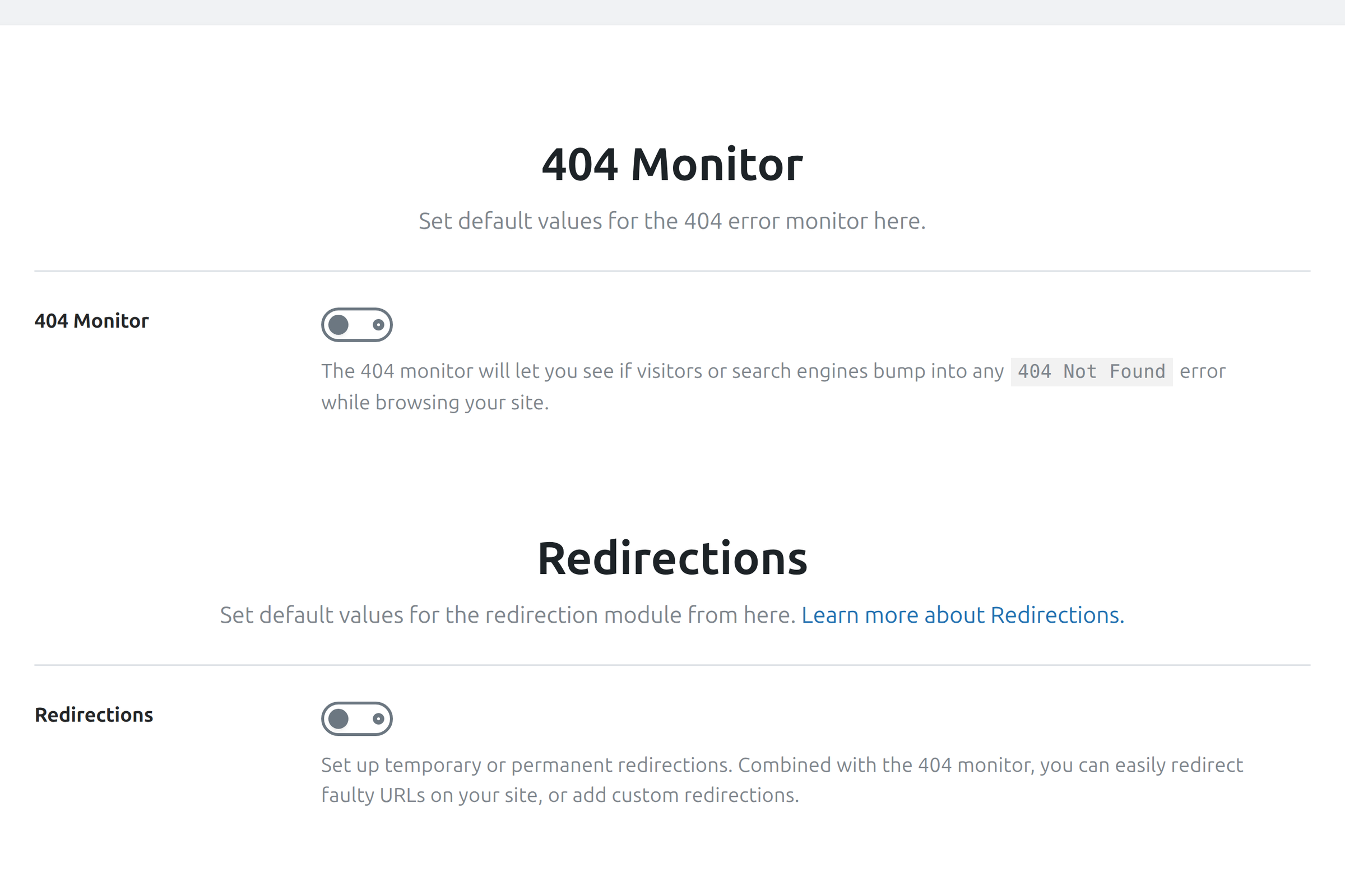 404 monitor and redirection modules in Rank Math