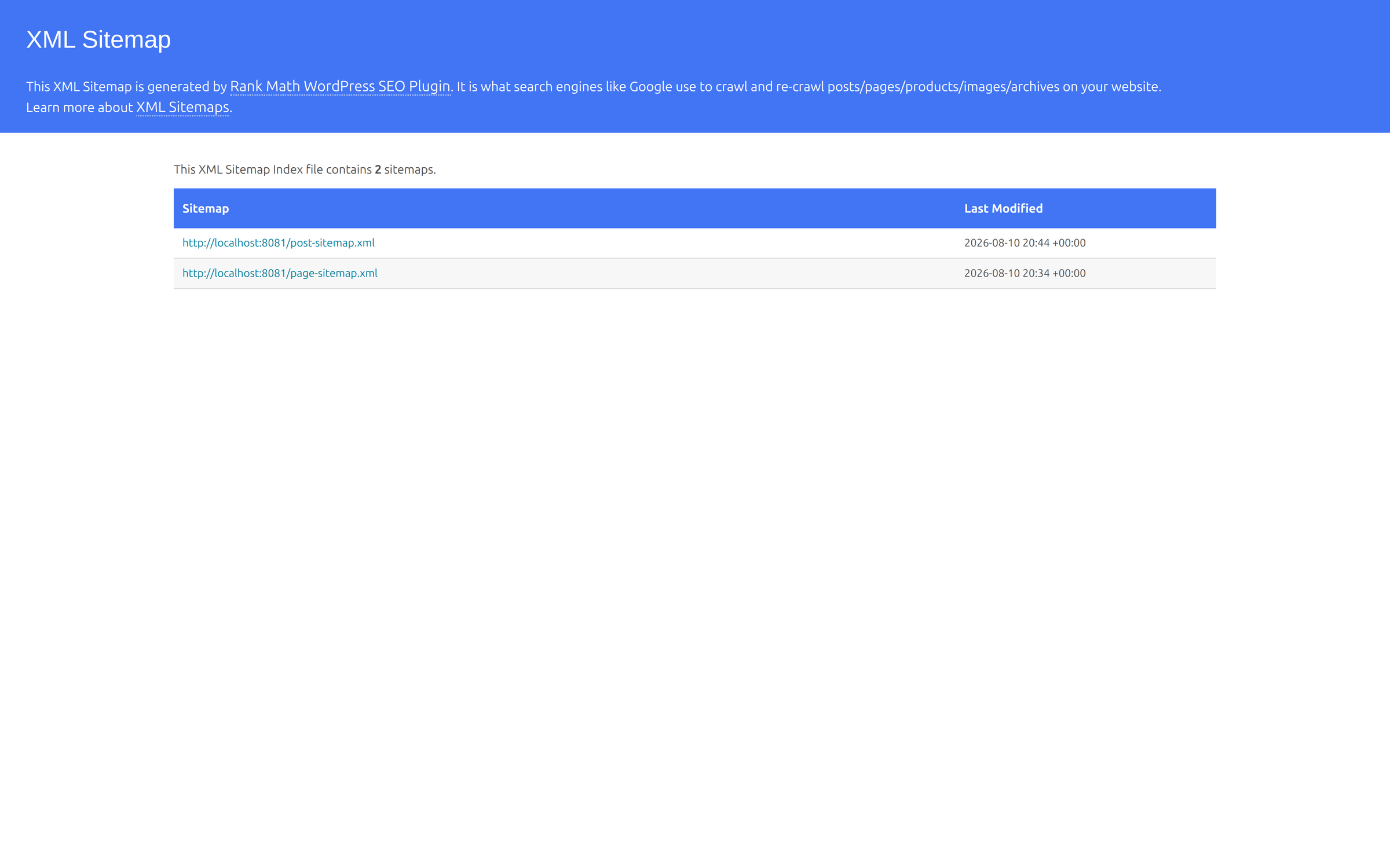 XML sitemap index generated by Rank Math SEO